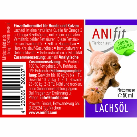 Hund Katze B.A.R.F. Nahrungsergänzungen Lachsöl 50 ml 1 Stück -2- Anifit